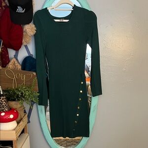 Elegant Green Long Sleeve Sweater Dress
